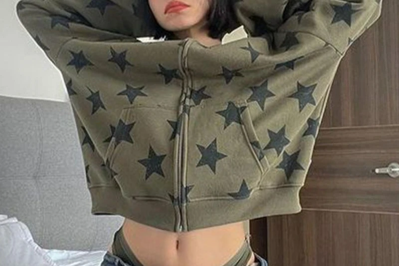 

2025 Autumn and Winter Star Printed Casual Fashion Cardigan Hooded Couple Hoodie Jacket