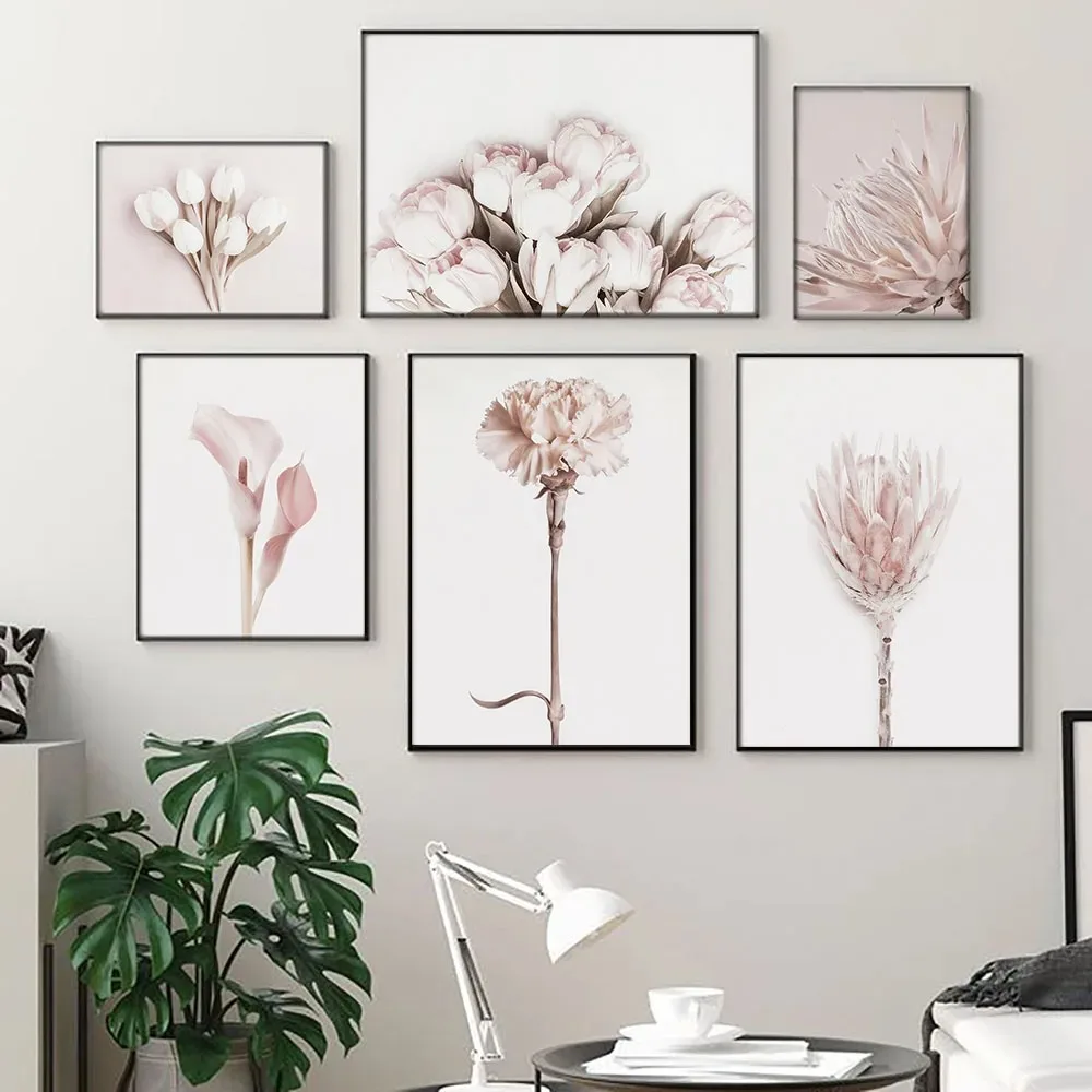 Peony Lily Flower Canvas Poster Nordic Blush Floral Botanical Print Wall Art Painting Scandinavian King Protea Picture Decor