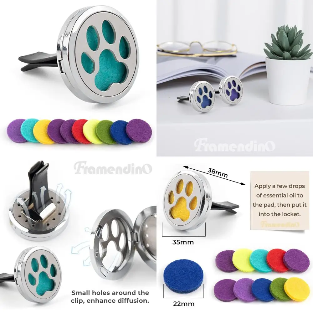 

, 1 pack dog paw print essential car oil diffuser aromatherapy vent clip stainless steel air freshener lockets for men women gif