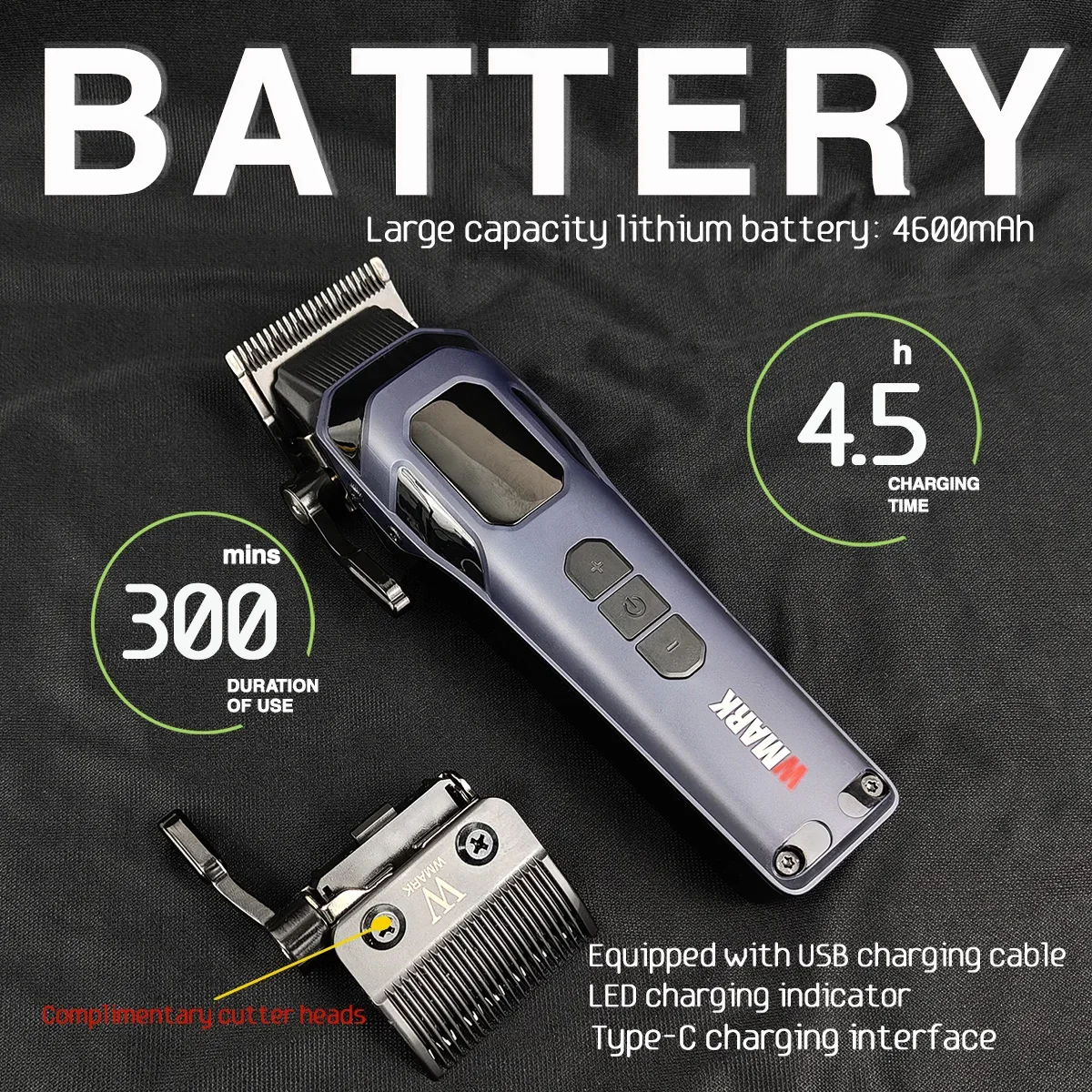 Профессиональная машинка для стрижки волос WMARK NG-8080 BRDCLIP FA1981, 9000 об/мин, 7500 об/мин, DLC, цельнометаллический, 0 лезвий, светодиодный дисплей, мужской