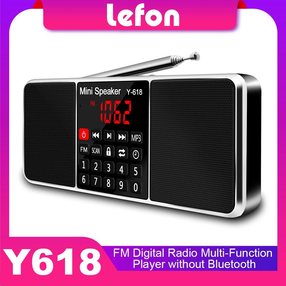

Цифровой FM-радиоприемник Lefon, динамик, стерео MP3-плеер, поддержка TF-карты, USB-накопитель, светодиодный дисплей, время отключения, портативные радиоприемники