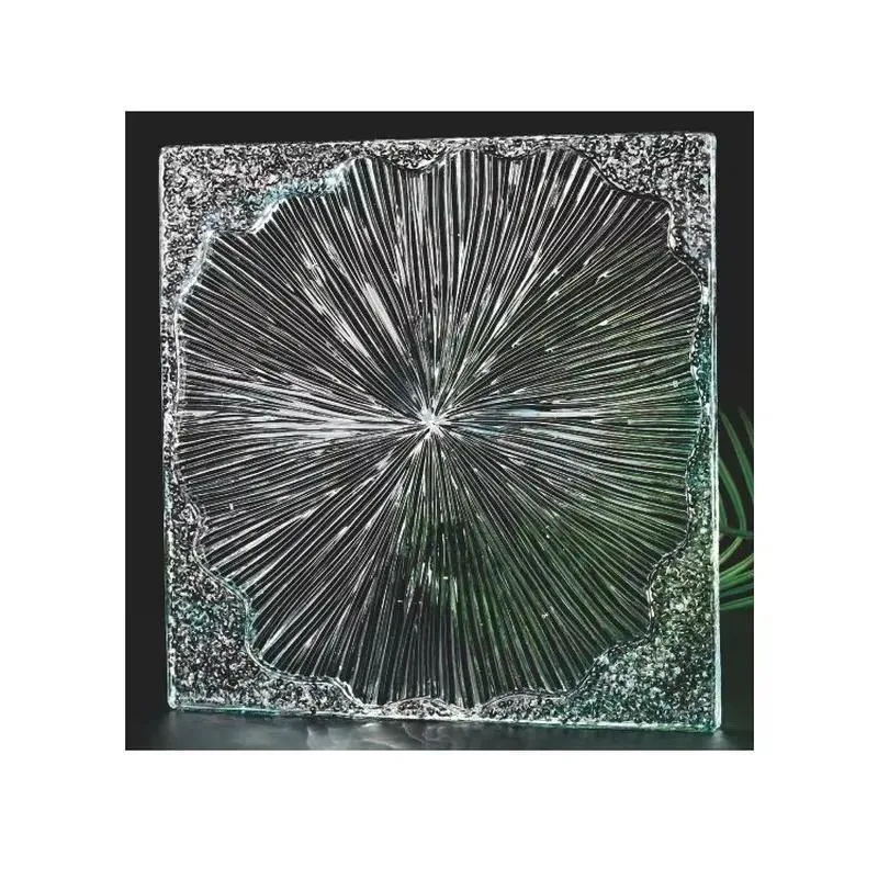 for Lotus leaf pattern crystal glass brick partition wall, with steel and aluminum frame, custom pattern glass brick wall