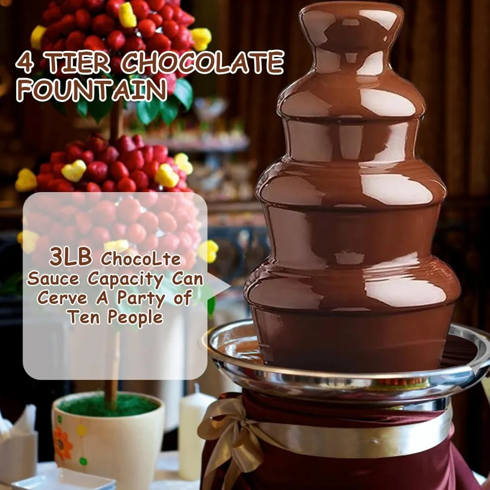 Chocolate Fountain, 4 Tier  Electric Chocolate Fondue Fountain Machine 4-Pound Capacity for Chocolate, Butter, Cheese