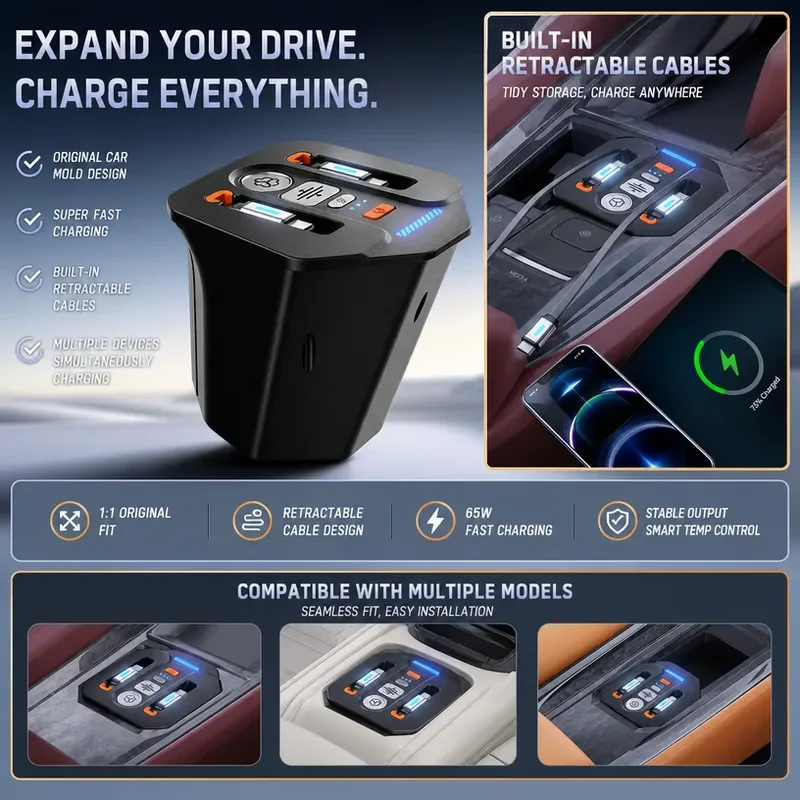 For Honda Accord Car Aromatherapy Fast Charging Docking Station Single Double Telescopic Cable 65W Efficient Expansion