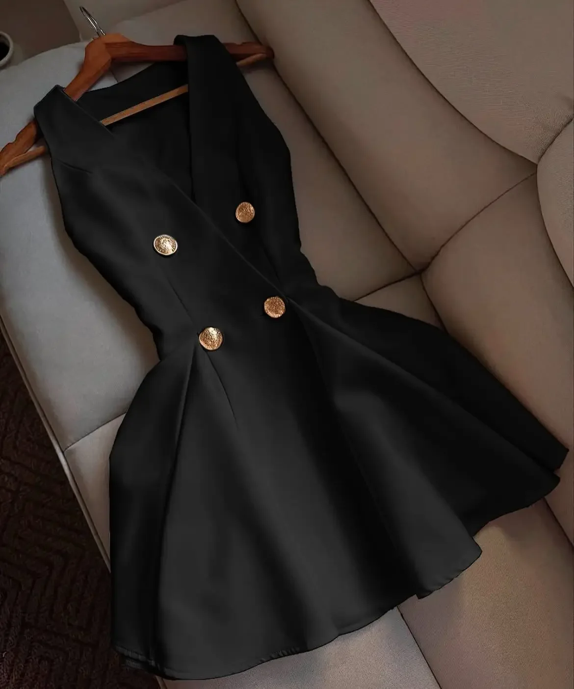 Women Elegant Sexy Deep V-neck Luxury Slim Dress Black White Button Mini