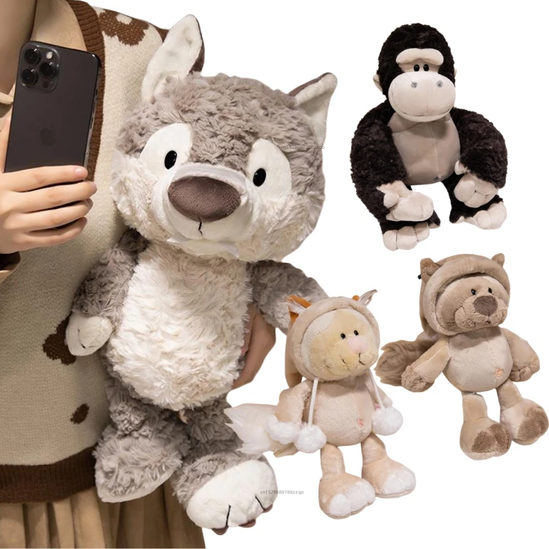New 2025 Soft Animal Gorilla Wolf Leopard Cat Plush Toys Baby Dolls Hug Pillow Girls Birthday Christmas Gifts Party Room Decor