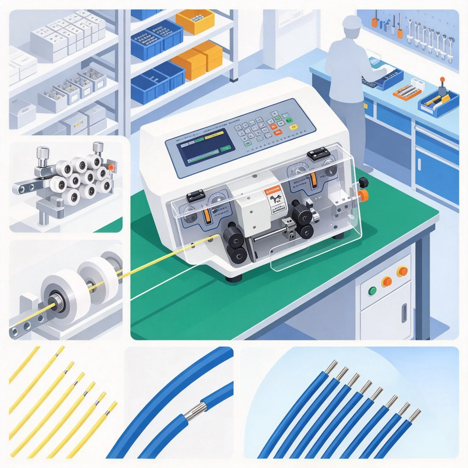 SWT-608-CN 508C Automatic Wire Stripping Machine 2 Wheels Drive Computer Wire Stripper 0.1~8mm² Cable Peeling Machine Cutter