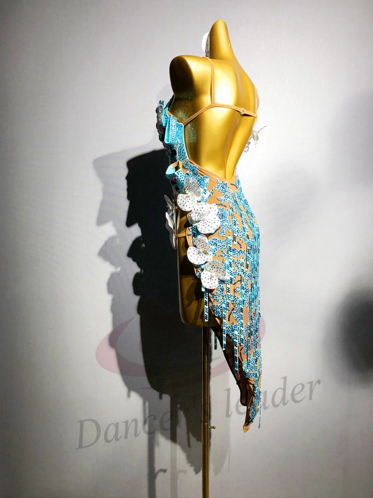 

Latin Dancer Adult Children High end Customized Flower Embroidered Long Dress Tango Samba AB Stone Performance Dress