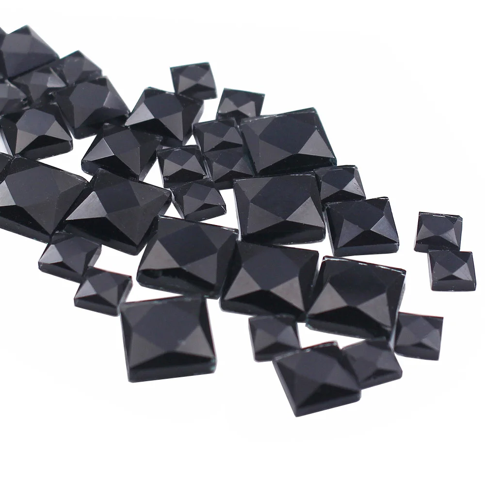 200pcs 6x6mm Square  Black Flatback Shiny Glass Crystals Rhinestones Hotfix Glue-Back Rhinestones For Clothes Garment Decoration