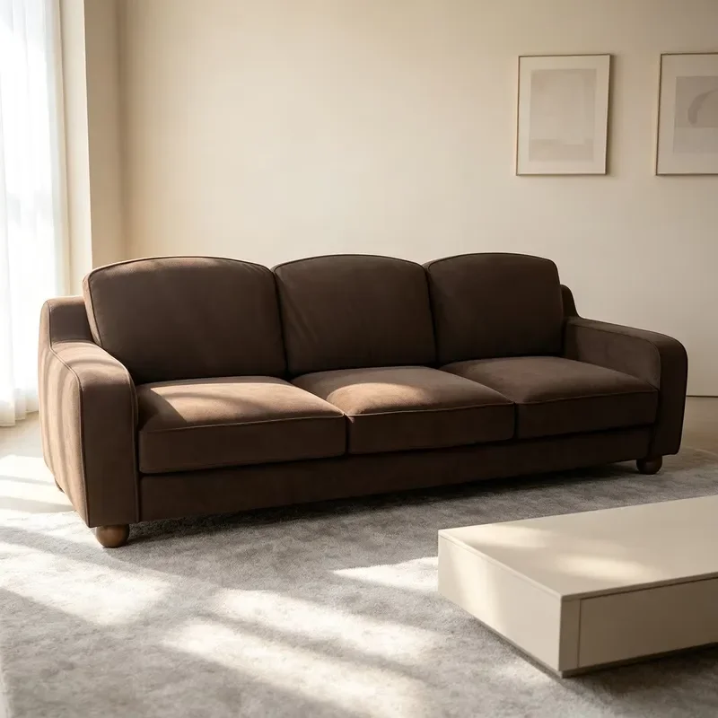 Luxury Brown Velvet Three Seater Sofa Solid Wood Frame High Density Foam Modern Living Room Home Furniture Set