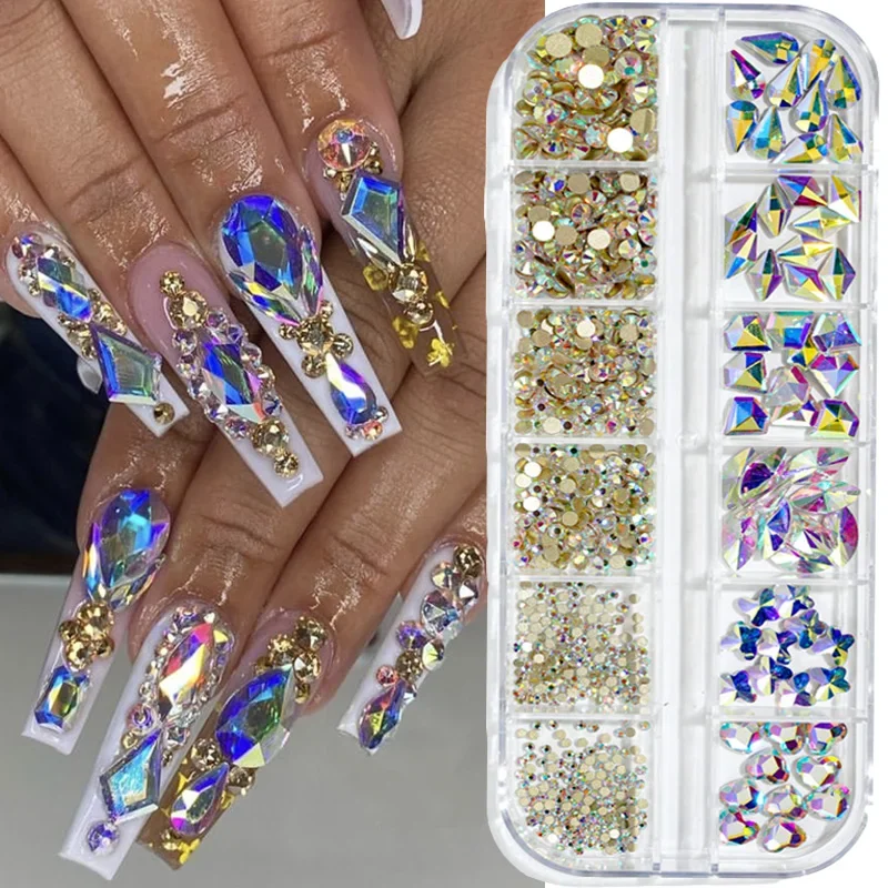 3D Nail Art Rhinestones Multi Color Nail Decorations Gold Red Green Blue Black Mixed Size Crystal Gems DIY Nails Accessories