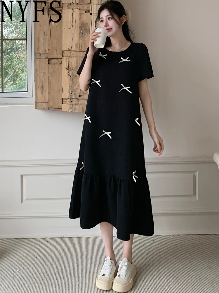 NYFS Damen-Sommerkleid, locker, Übergröße, modisch, kurzärmelig, französisches Fett, MM, langes Kleid, Robe Ete Femme, Elbise, 2025, Neu