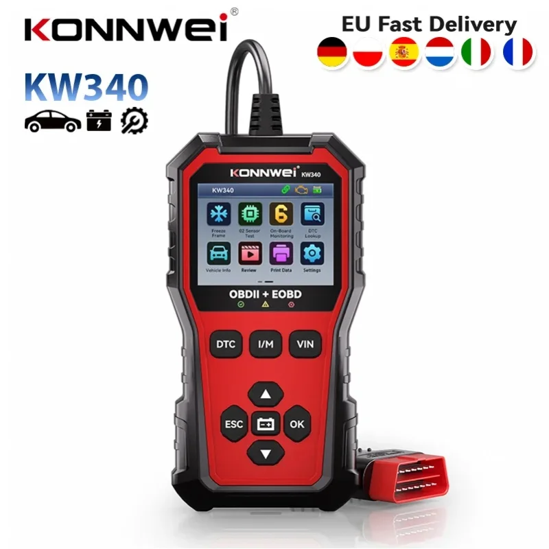 2026 KONNWEI KW340 Auto CAN EOBD OBD2 Scanner Diagnosegerät Motor- & Batterietest Fehlercode-Lesung und -Lösung Auto-Reparaturwerkzeuge Kostenloser Versand