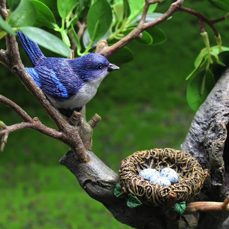4Pcs/Set Birdie Figurines Landscape Ornaments Bird's Nest Bird Eggs Mini Gardening Bonsai Simulation Model Dollhouse Decor