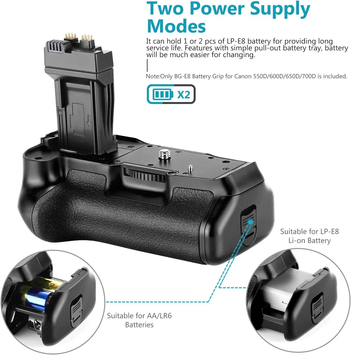 Neewer Pro Battery Grip for Canon EOS 550D 600D 650D 700D / Rebel T2i T3i T4i T5i SLR Digital Cameras Such as Canon BG-E8