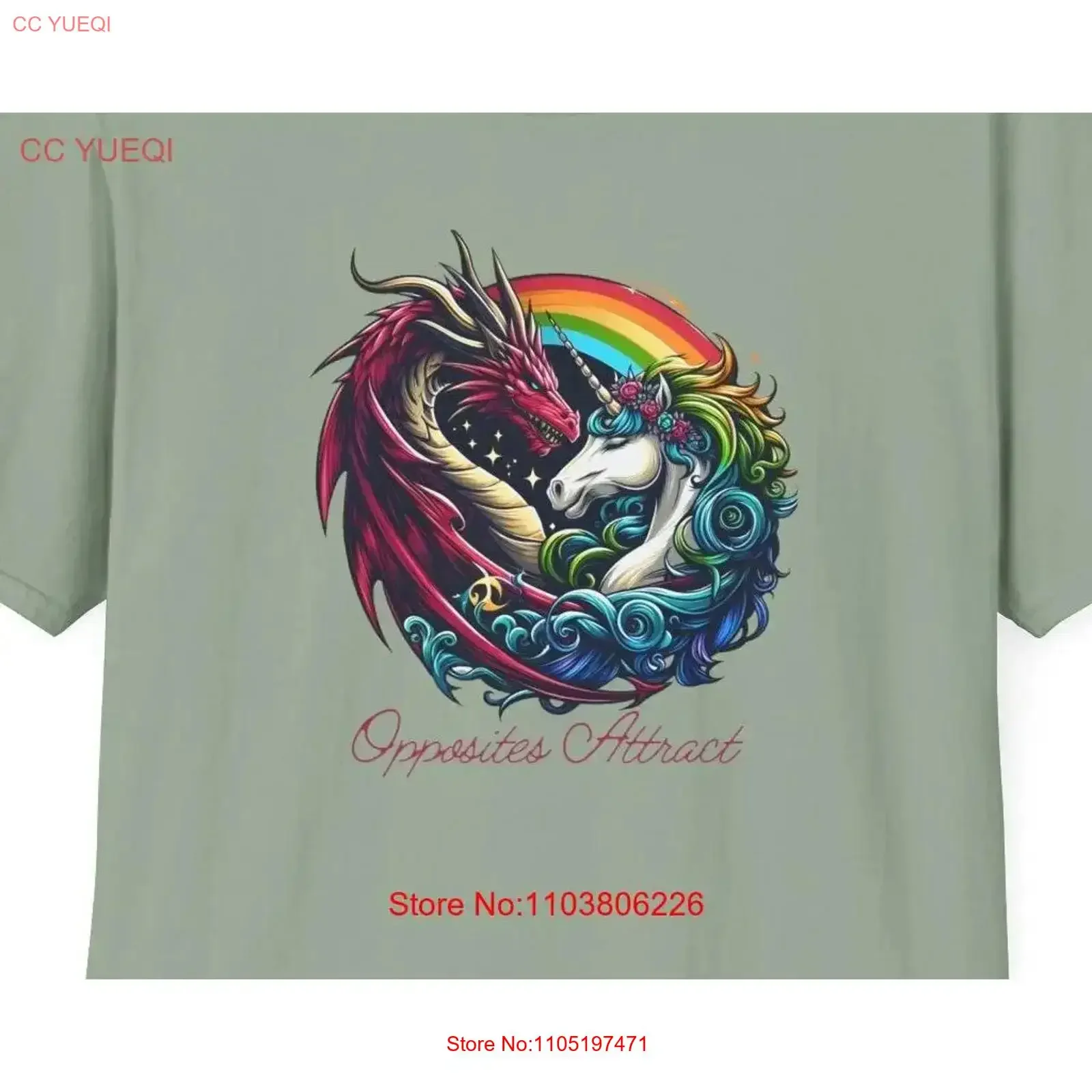 Футболка Opposites AttracT Dragon Unicorn Романтика Фэнтези Романтический винтаж Стираный Слегка Удобный Растянутый Стильный