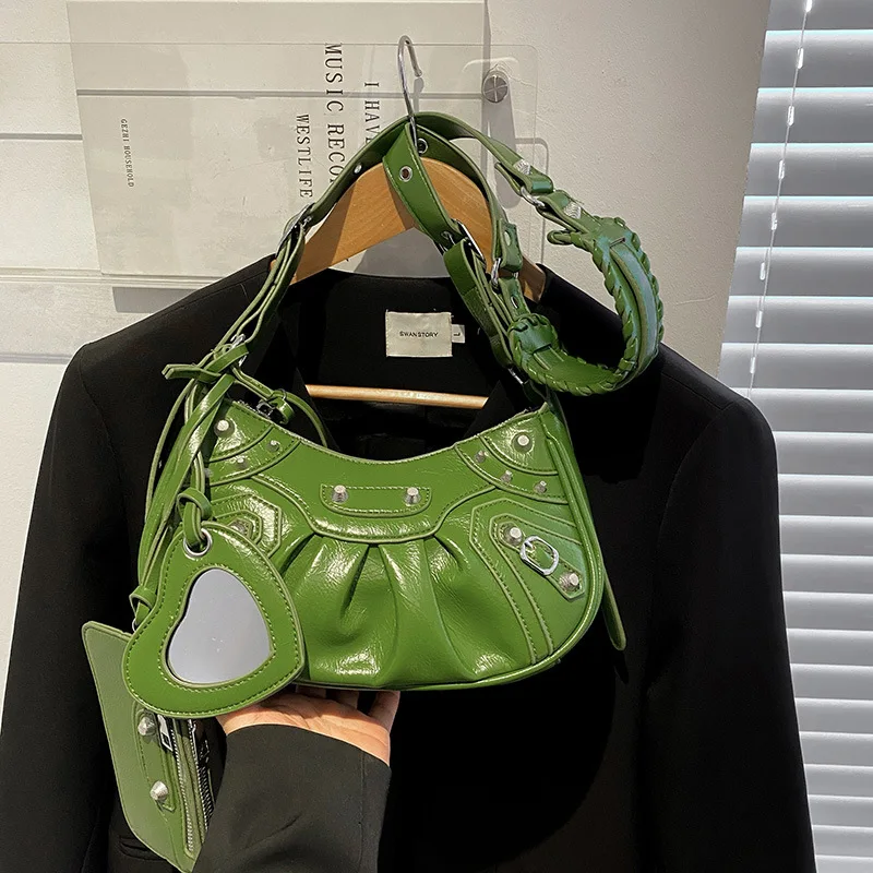 

2025 New 3-in-1 Women's Bag, Studded Fringe Crossbody Purse, Crinkle Leather Tote, Versatile Underarm & Shoulder Bag for Daily