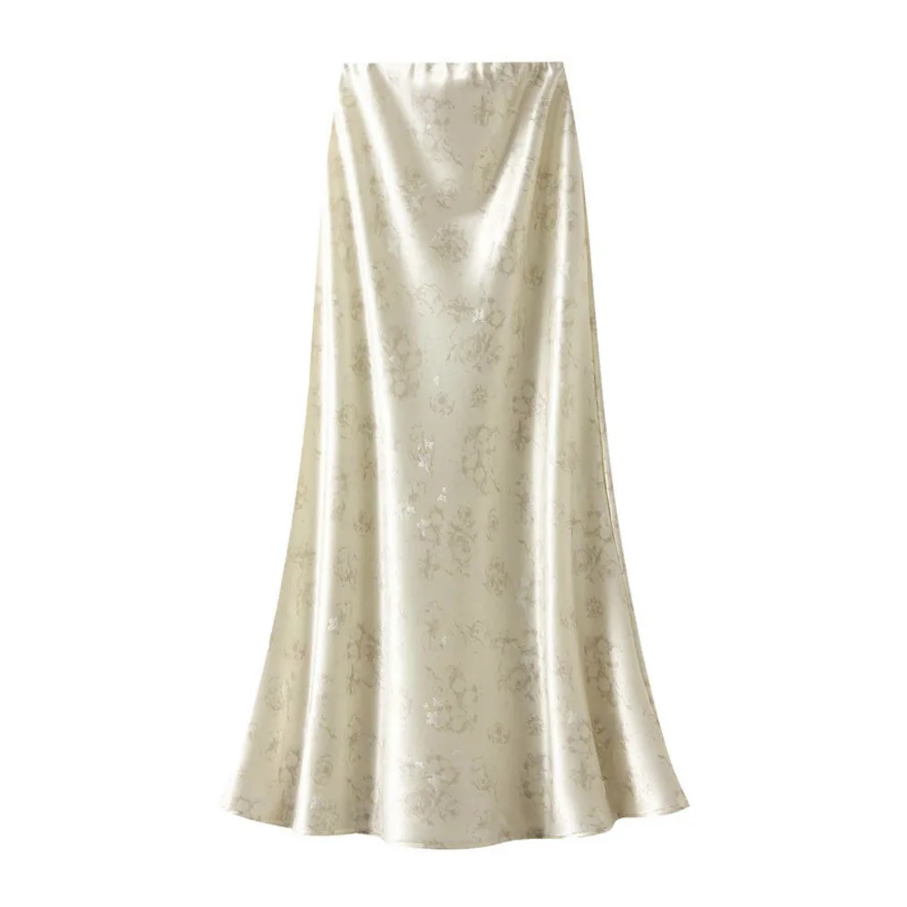 

2026 Spring Summer New Butterfly Print Satin Skirt For Women High-waisted A-line Elegant Bodycon Fishtail Long Skirt