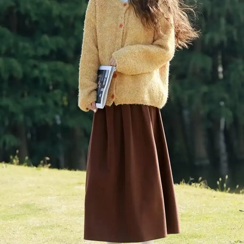 Cárdigan amarillo, suéter para niña, Otoño Invierno, prendas de punto suaves y pegajosas, abrigo bonito y perezoso, Tops, ropa de moda para mujer al por mayor