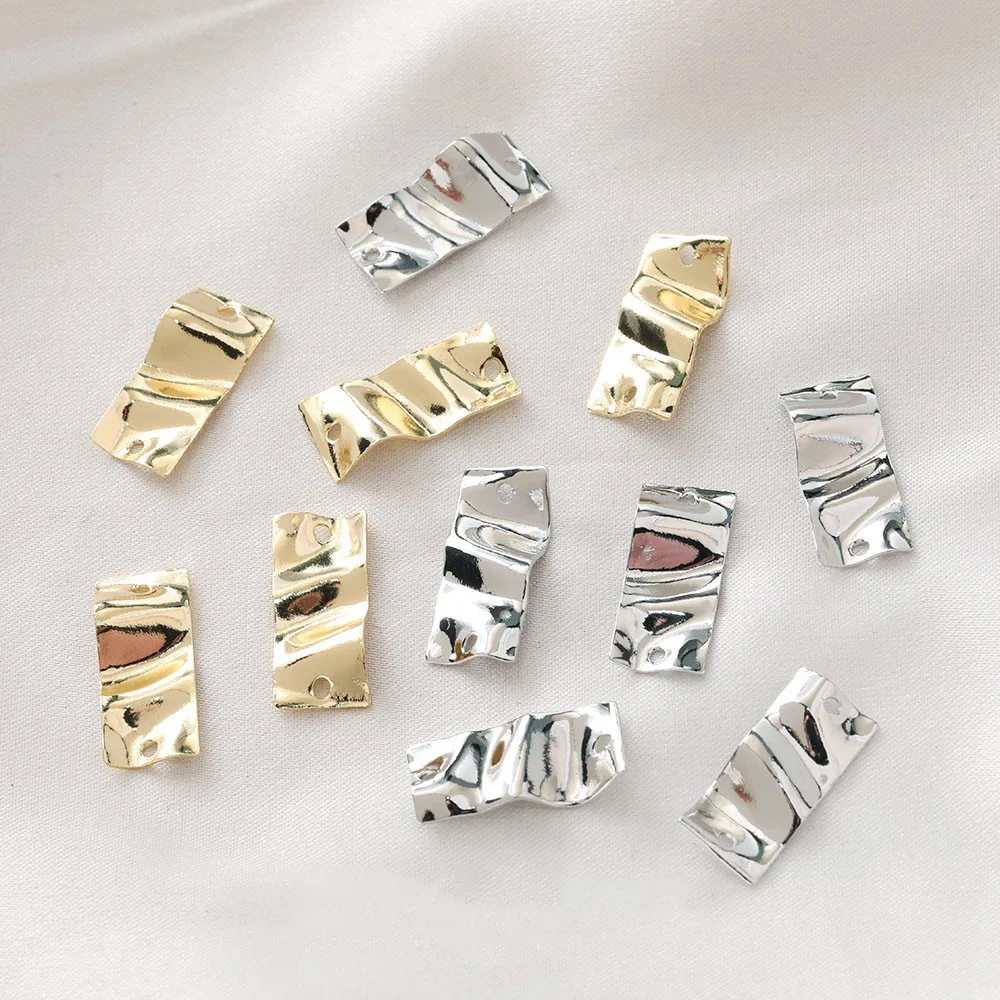 20PCS Rectangular Rough Wave Surface Double Hole Brass Sheet Piece Pendant DIY Making Supplies Jewelry Material Accessories