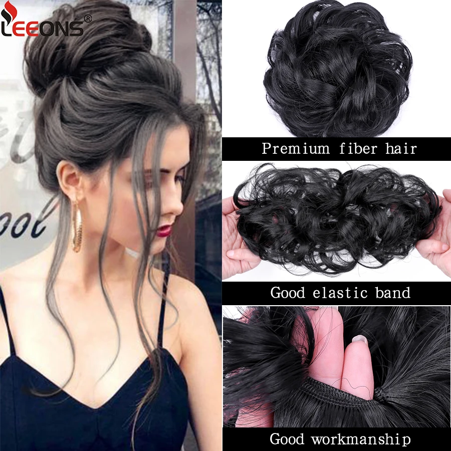 Messy Synthetic Hair Bun Scrunchy Donut Wavy Updo Elastic Scrunchie Hair Pieces Bridal Hairpiece Easy Bun Updos For Women Kids