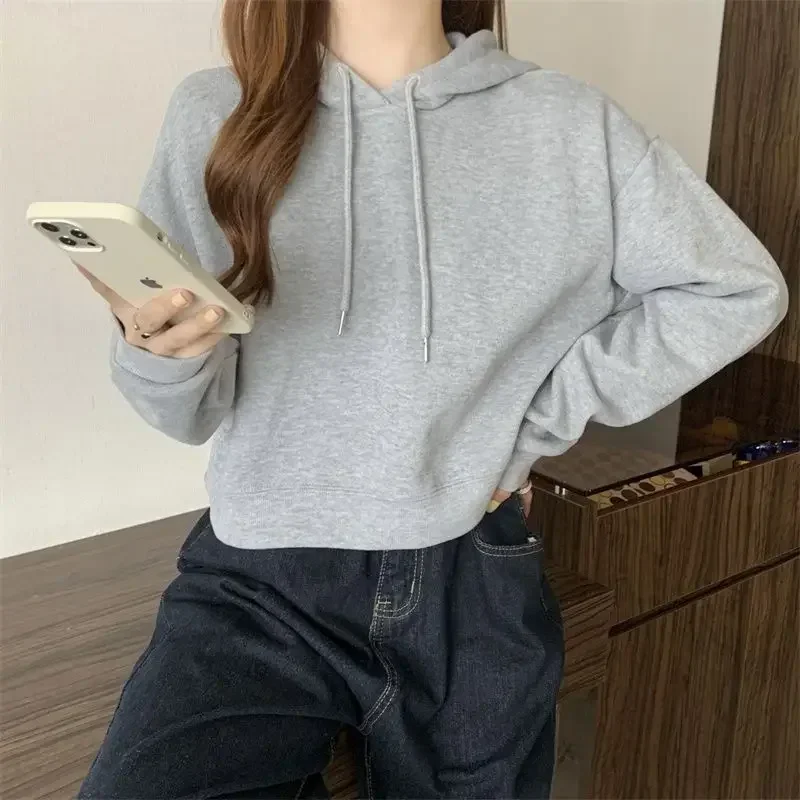 جديد الربيع والخريف المرأة طويلة الأكمام الصوف هوديس بلايز السيدات عادية أسود رمادي بيج Y2k بلوزات Harajuku ومانيتو مان