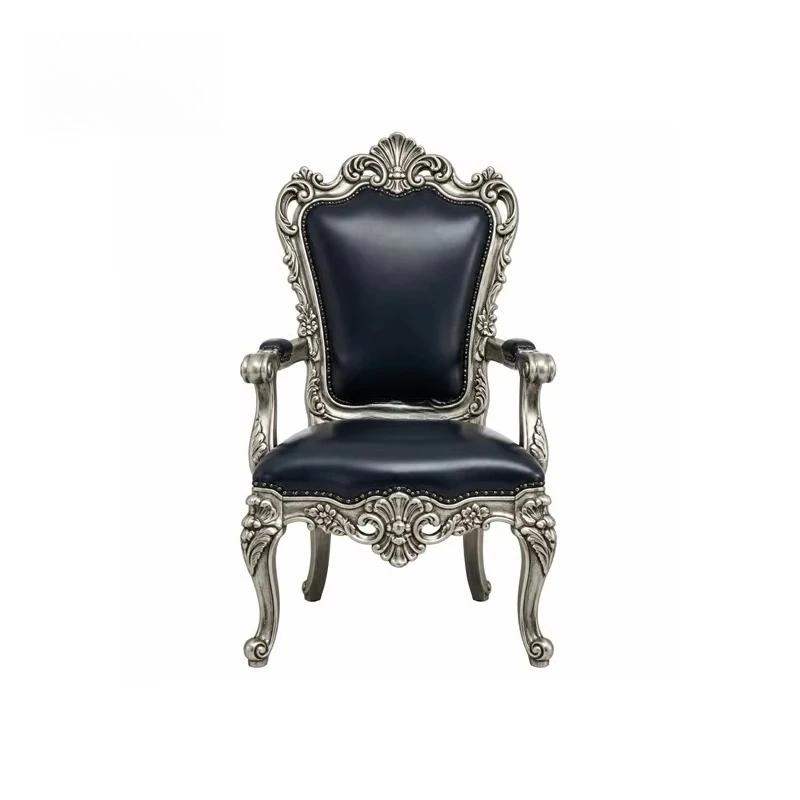 Silver Regent Fan-Crest Dining Chair | Deluxe French Classic Navy Leather Seat