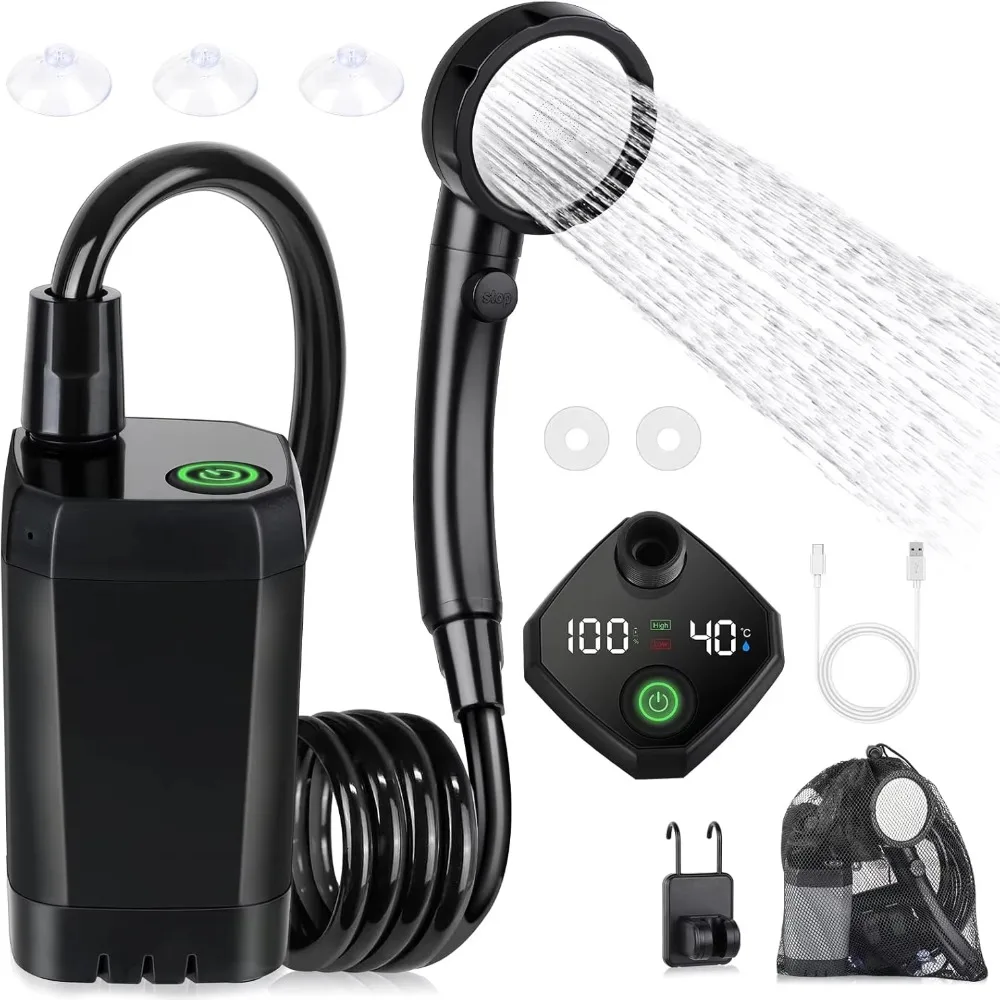 6000mAh Portable Camping Shower Dual Speed Mode Temperature Display Electric Shower Pump Waterproof Intelligent LED Display