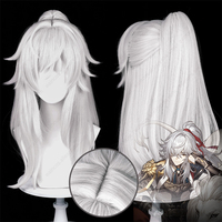 HSR Jing Yuan Cosplay Wig 50cm Long Silver White Ponytail Wigs Scalp Hair Heat Resistant Synthetic Wigs