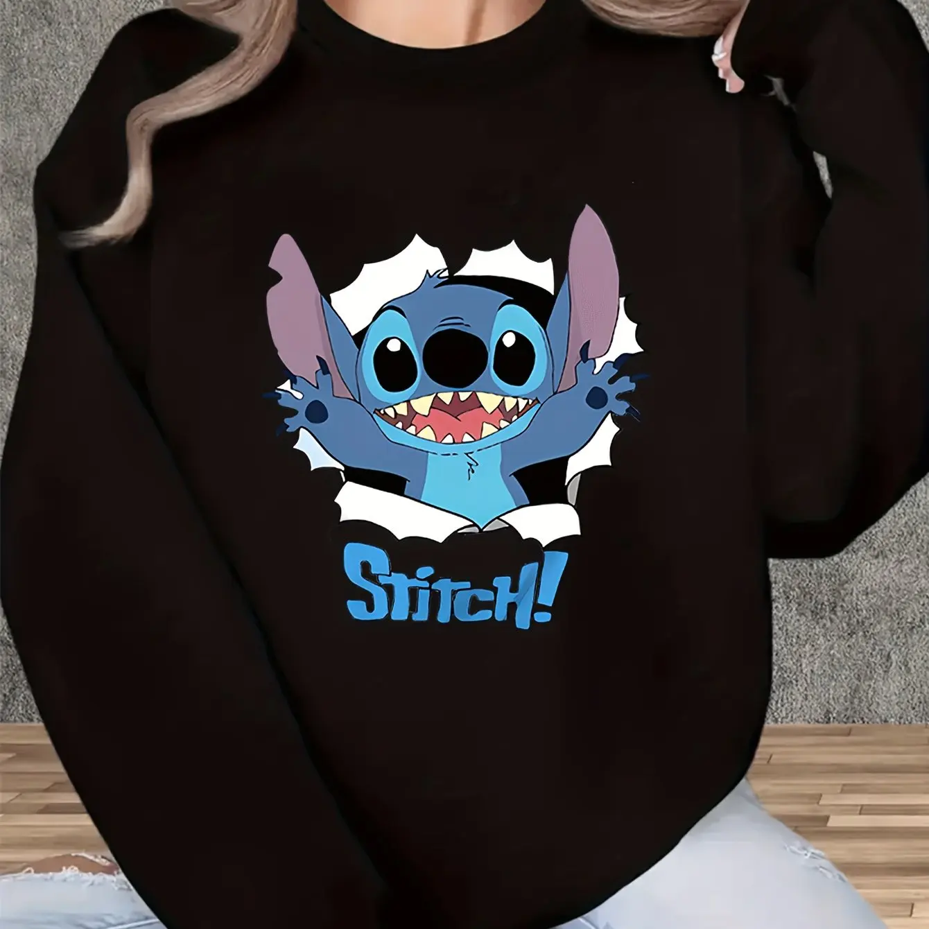 

Пуловер с узором Disney Stitch, модный свитер унисекс с круглым вырезом, осенне-зимний флисовый повседневный уличный свитер