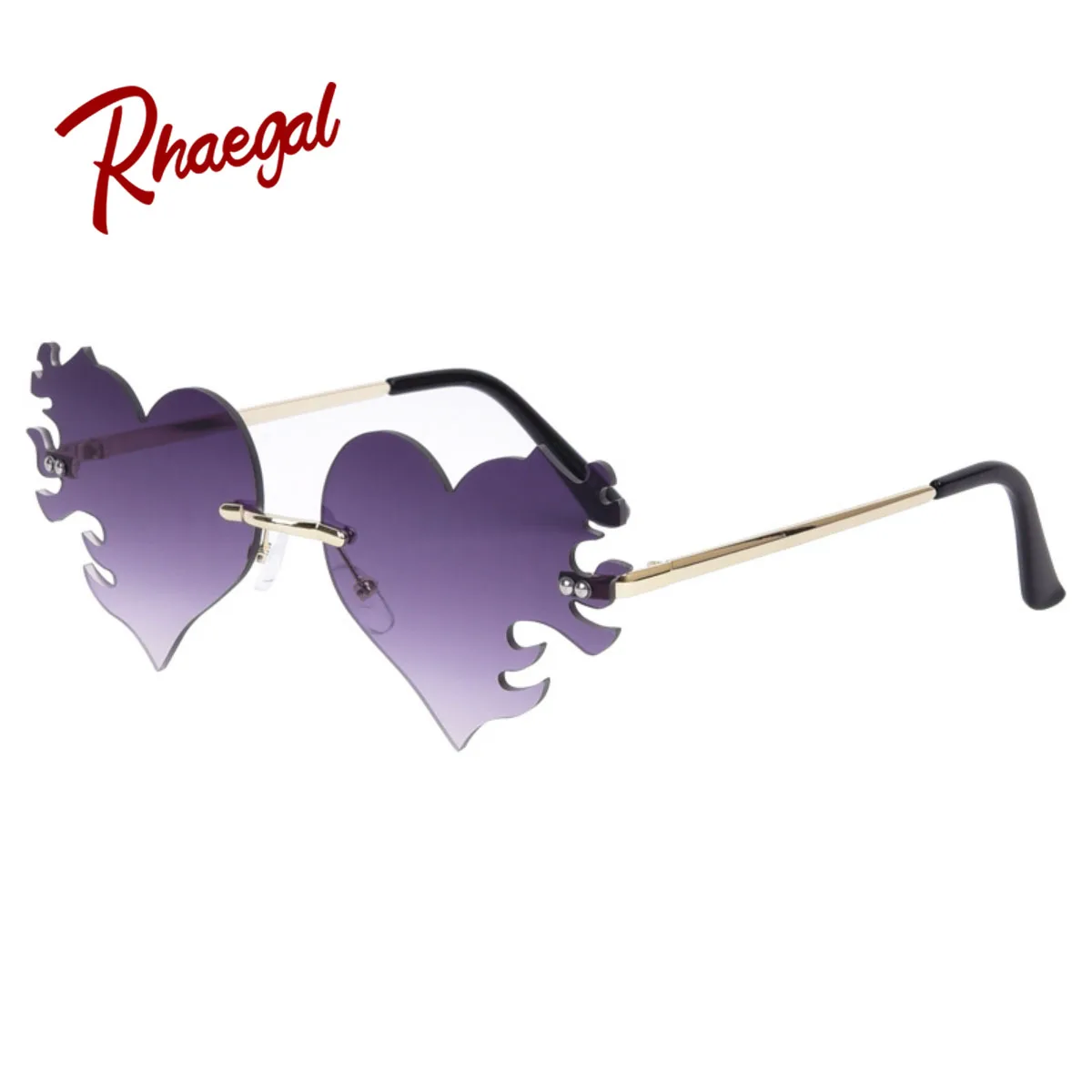 Rhaegal Gradient Lenses Love Heart Shaped Rimless Sunglasses for Women Fashion Unique Sun Glasses for Party Wholesale