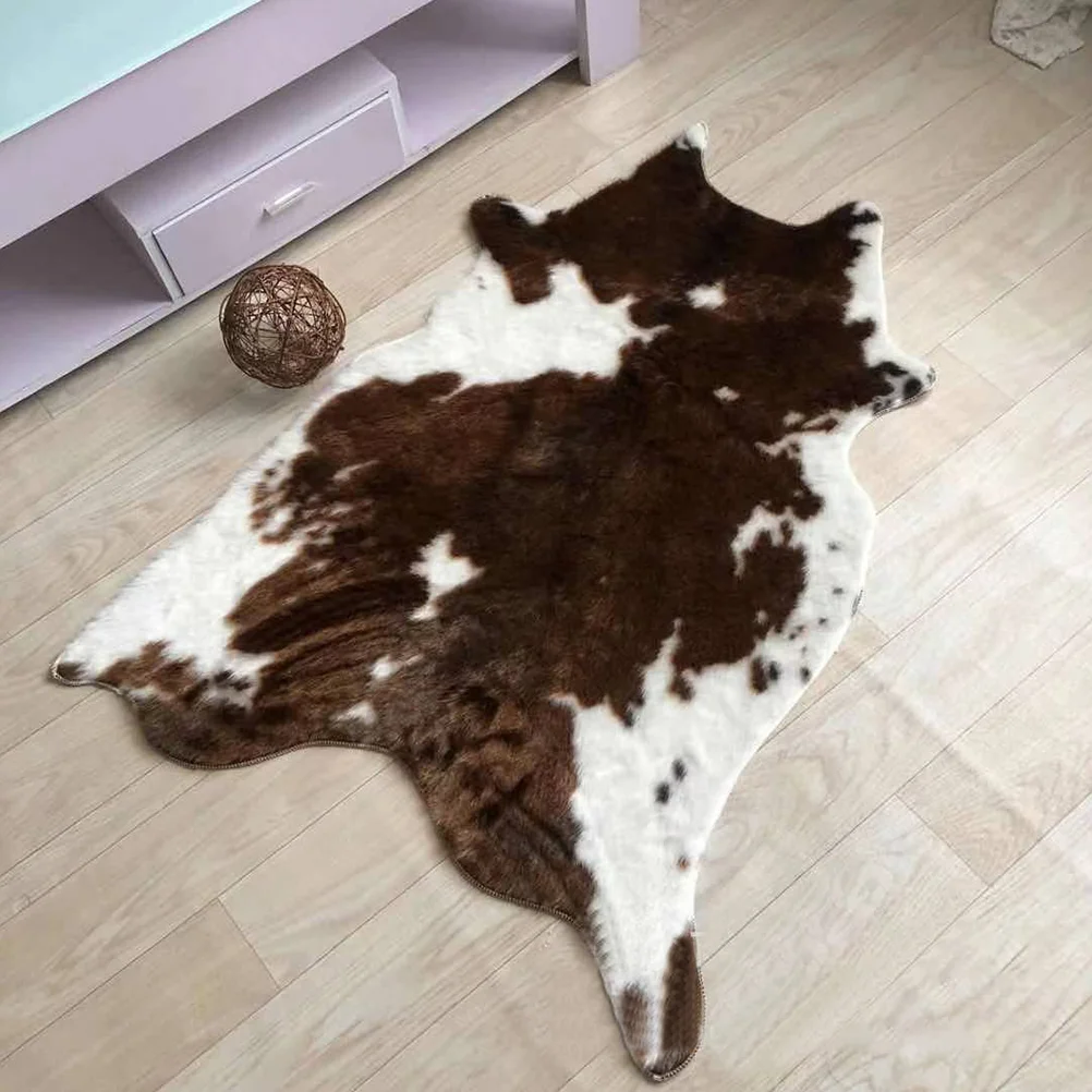 Simulated Cow Pattern Plush Carpet Area Rugs Bedside Keep Warm Print Imitation Home Floor Cushion Decorative