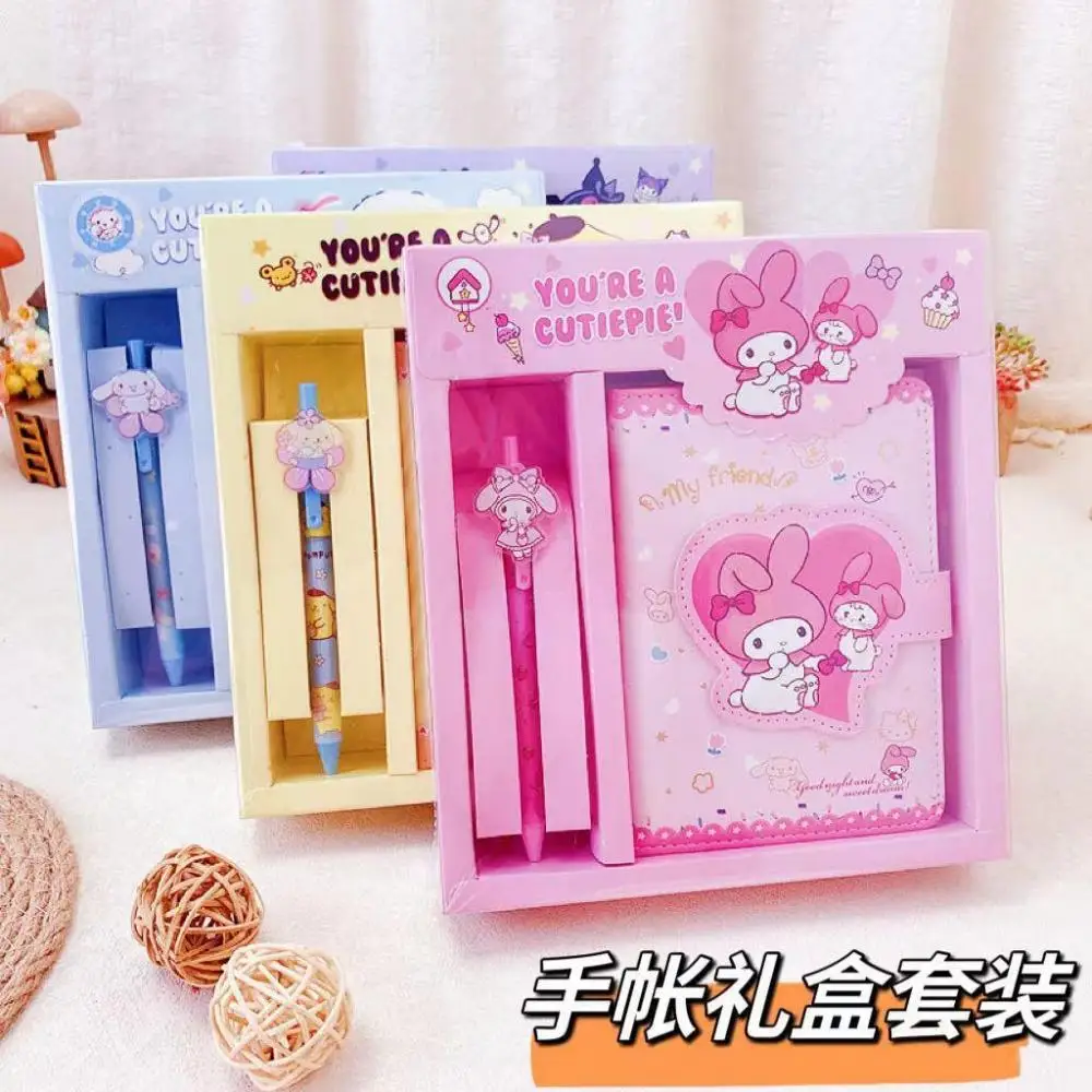 

Kawaii Cinnamoroll Kids Handbook Set Sanrio Anime My Melody Toys Gift Box Cartoon Notebook Pen Stationery Girls Student Gifts