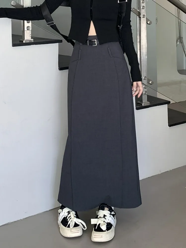 S-XL 2Colors Women Straight Long Skirt Autumn Winter 2022 Korean Style High Waist Back Split Suit Long Skirts Female(75054