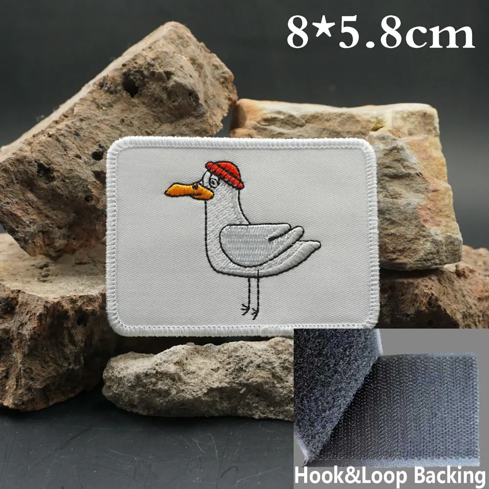 funny cartoon seagull Embroidered Patches Applique Sewing Label punk biker Band Rock Clothes Badge with hook backing or sew on