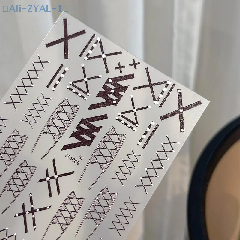 【ZYAL-1】5D Simple Black White Shiny Gold Rivet X Bandage Tie Adhesive Nail Art Stickers Decals Manicure Hot Girl Unique Charms