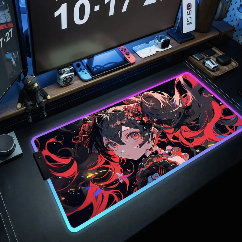 Imagem -04 - Grande Gaming Mouse Pad com Led Backlit Rgb Escritório Borracha Mousepad Gamer Teclado Pads Tapete de Impressão hd Anime Xxl