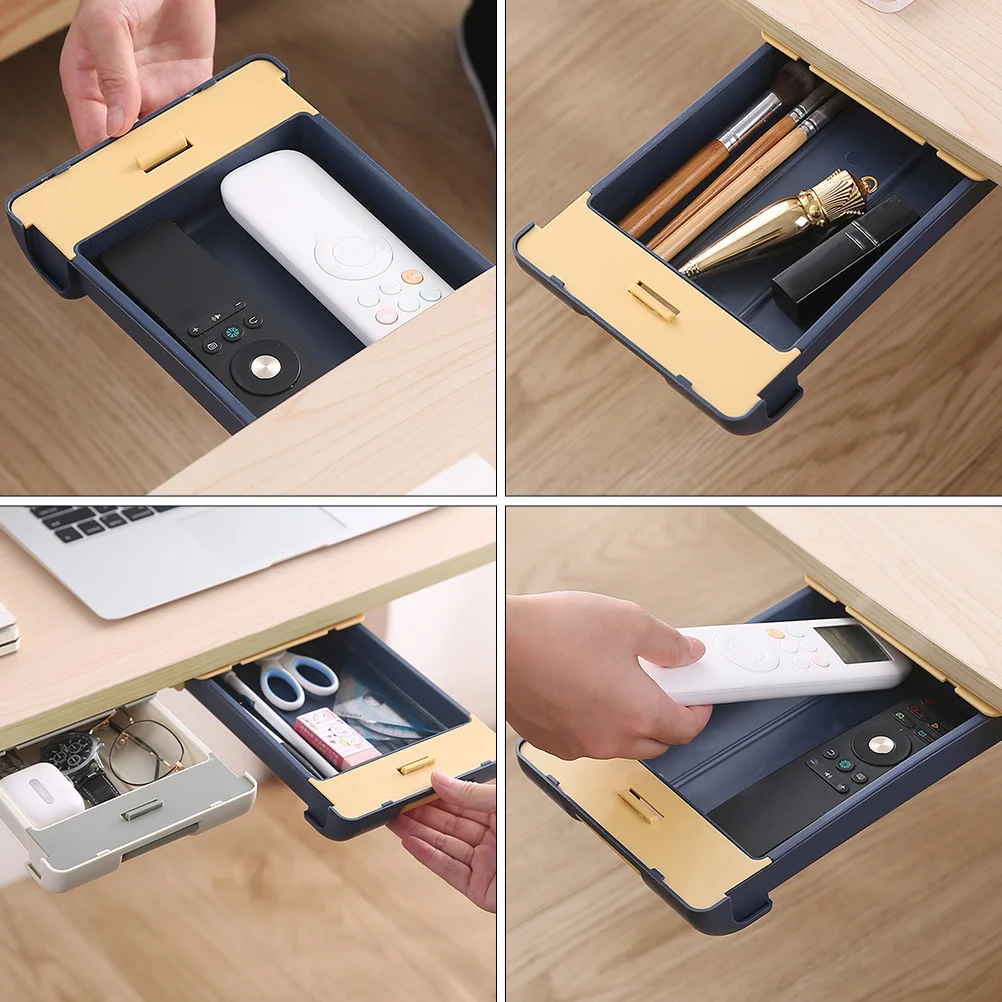 Hidden Pencil Case Pull-Out Desktop Organizer For Pens Rulers Glasses Self-Adhesive Storage Box Plastic Drawer Type Student