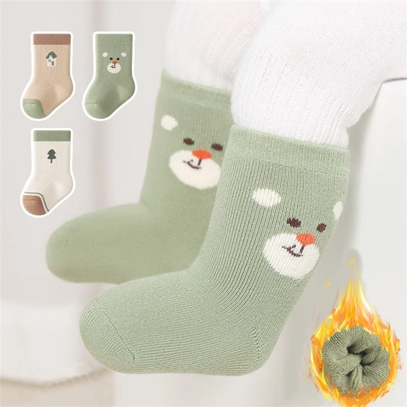 

3Pairs/Set Winter Infant Baby Socks For Girls Boys Casual Cartoon Thick Warm Newborn Towel Floor Home Outdoors Socks 0-3Years