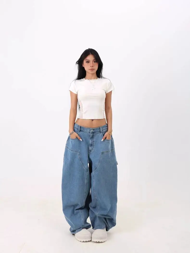 American Street Washed Denim Wide Leg Pants, Women'S Spring And Autumn Fashion Street Dance Trend Brand Loose Jeans