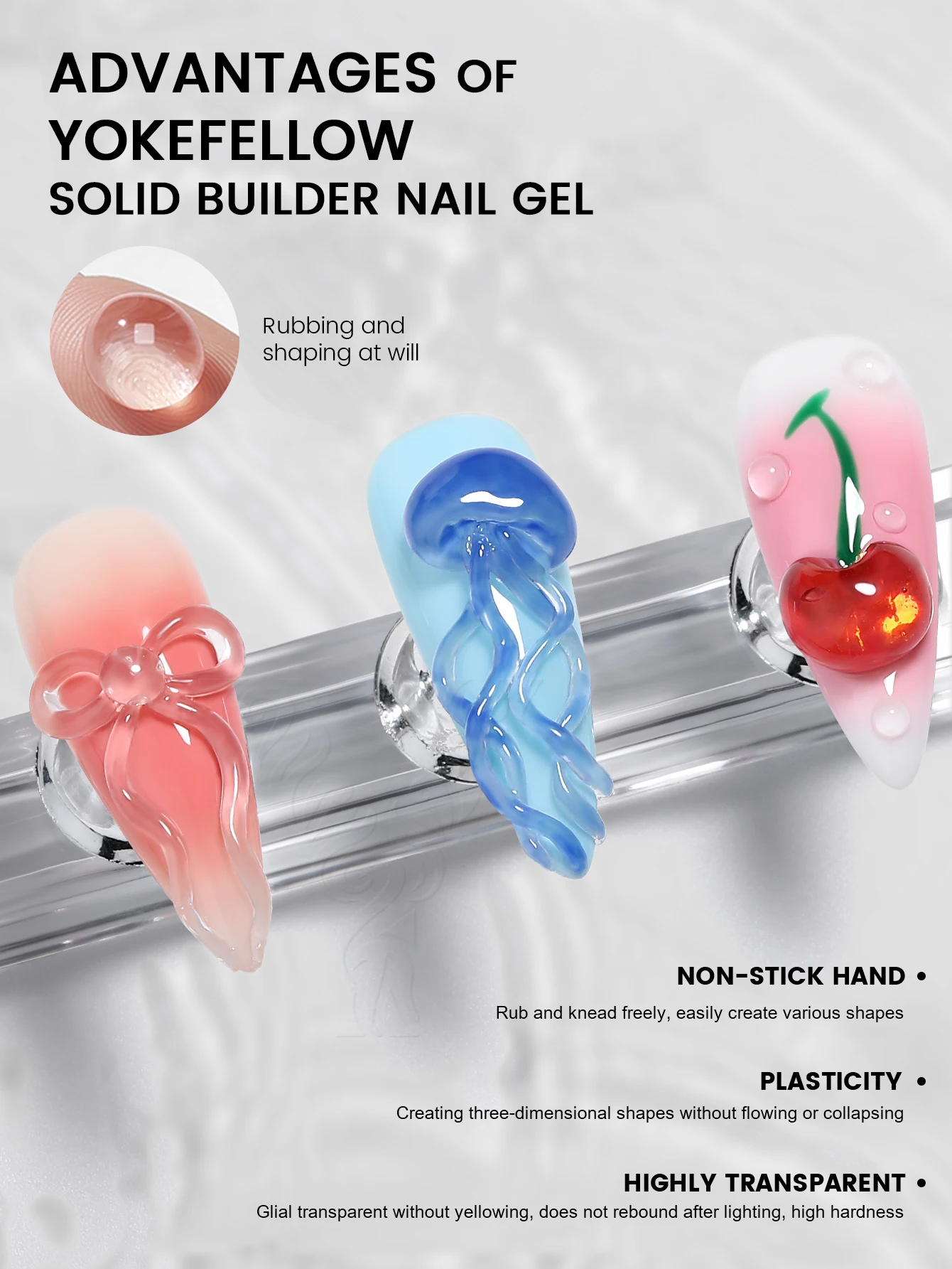 NEU YOKEFELLOW Solid Builder Nagelgel HEMA TPO Free 15g Clear 3D Sculpture Gel Nagellack Antihaft-Handskulptur Hartgel