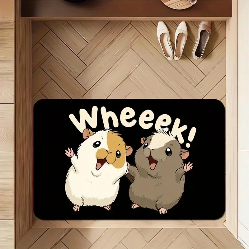 1pc Happy Guinea Pig Floor Mat Machine Washable Polyester Fabric Suitable for Living Room Laundry Room Bedroom