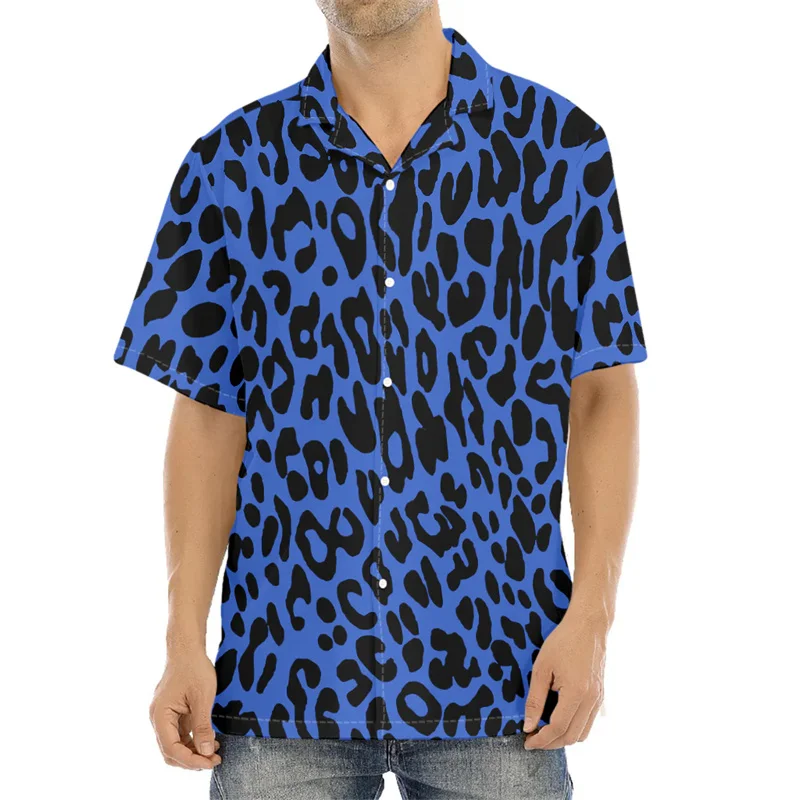 Camisas masculinas com estampa leopardo 3D, estilo Harajuku, camisas legais de manga curta, streetwear casual, blusas infantis da moda, verão