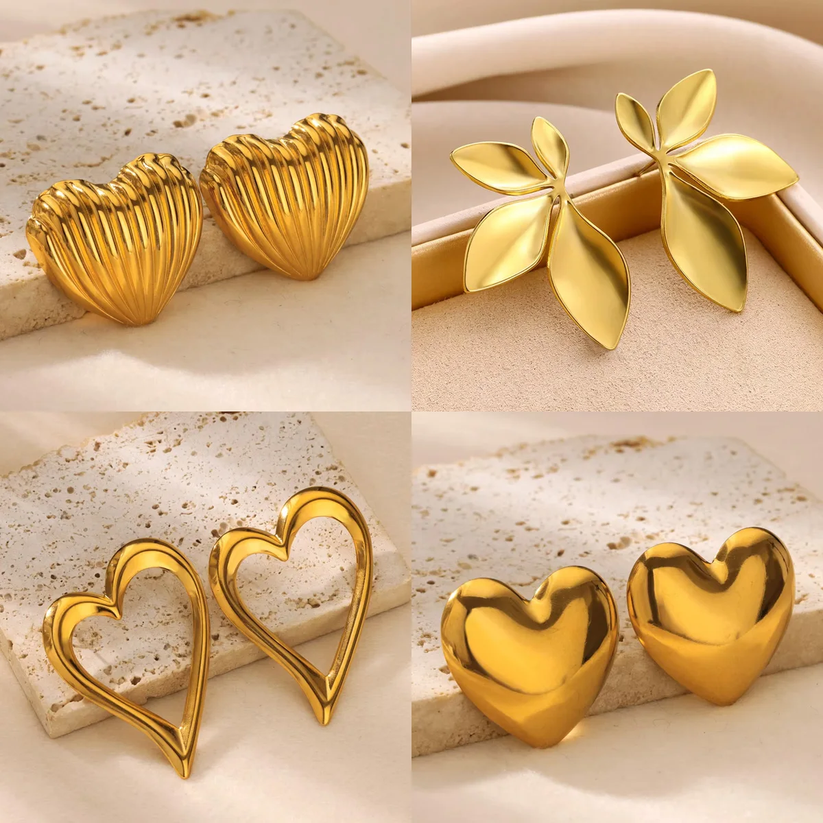 Stainless Steel Love Heart Earrings For Women Gold Color Hollow Geometric Irregular Stud Earring Elegant Jewelry Daily Wear Gift