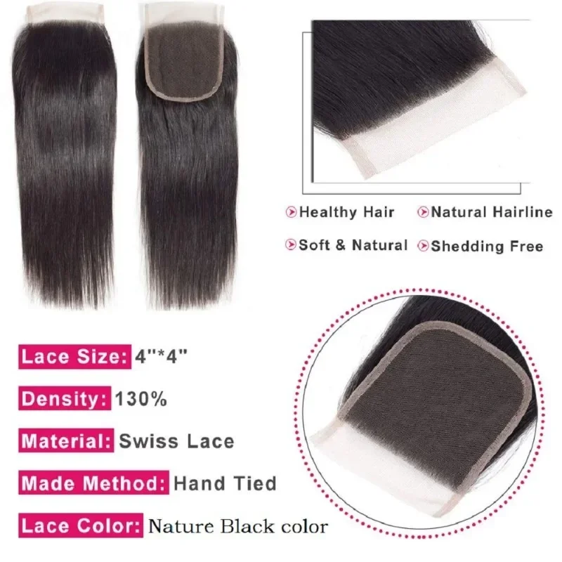 4X4 Transparenter Lace Closure Glattes Echthaar-Extensions 12A Brasilianisches Virgin Remy 100% Unverarbeitet Natürliche Farbe 1 Stück – Detail 4