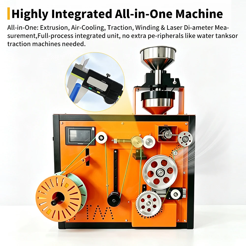 Desktop 3D Filament Extruder All-in-One Laser Diameter Gauge Air-Cooled 350°C 600°C High-Temp Servo Winding Lab R&D Makerspace