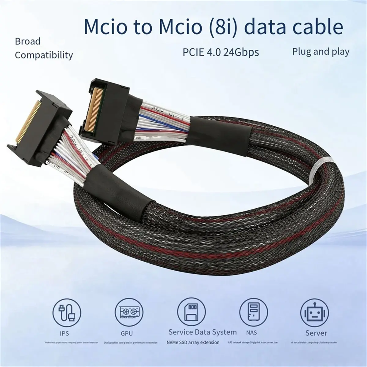 PCIe 4.0 MCIO 8x to 2x SFF-8654 SFF-8654 8i Server Cable High Speed Data Transfer Cable Slimline SAS 24Gbps