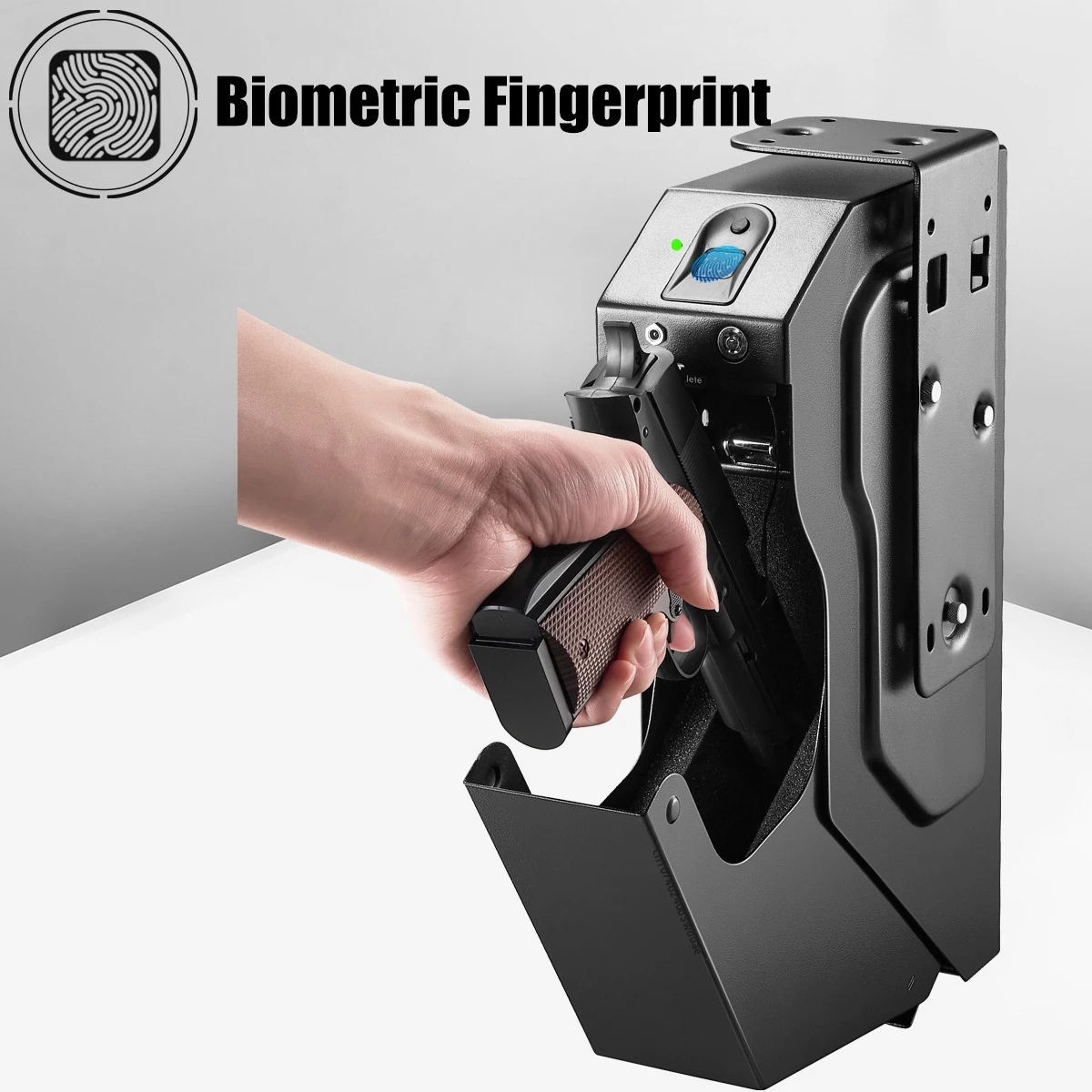 Imagem -03 - Fingerprint Gun Safe With Keypad Lock And Key Lock Biometric Pistol Safe Quick Access Drop Down Single Mount