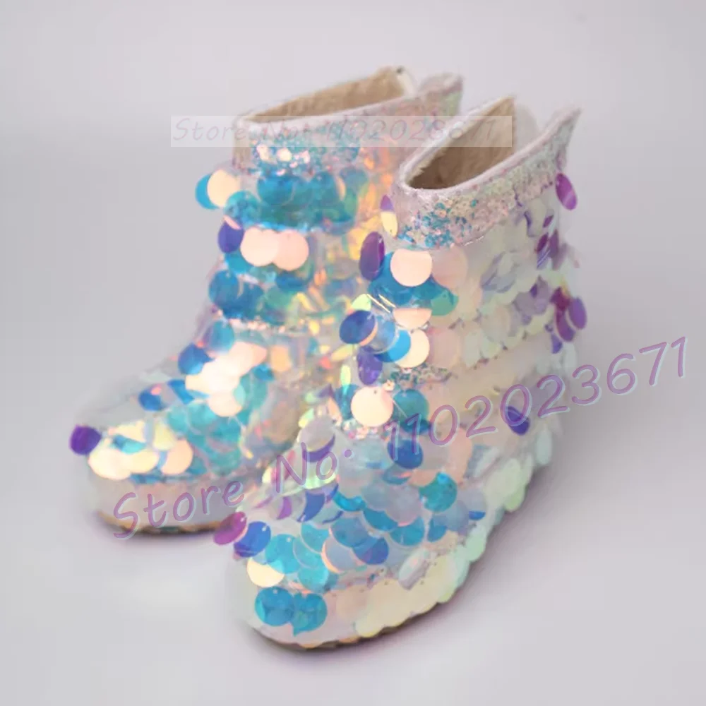 Colorful Sequined Wedge Ankle Boots Women Stylish Winter Platform Glittery Shoes Female Round Tip Casual Party Warm Snow Boots