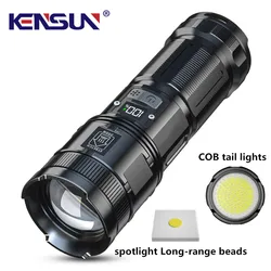 High Power Long Range LED Flashlight With Display COB Tail Light lantern Built-in battery Rechargeable Type-C Torch for Fishing